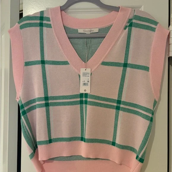 Favorite Daughter Pink and Green Plaid Crop Top - Picture 1 of 2